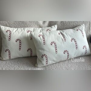 Holiday Candy Cane Embroidered Lumbar Pillow Covers & Pillow Inserts Bundle